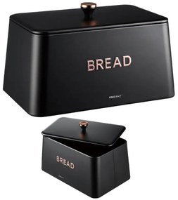 Кутия за хляб Kinghoff KH 1949, 35 см, Метално тяло, Бамбуков капак, Черен