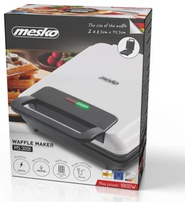 Гофретник Mesko MS 3091, 1800W, Незалепващо покритие, 2 плочи, Неплъзгащи се крачета, Бял