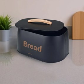 Кутия за хляб Kinghoff KH 1946, 35 см, Метално тяло, Дървена дръжка, Черен