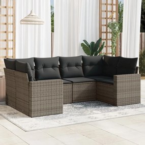 3251717 vidaXL Градински диван с възглавници, 6 части, полиратан, сив