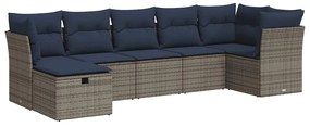 3325307 vidaXL Градински диван с възглавници, 7 части, полиратан, сив