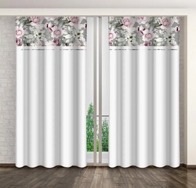 Обикновена бяла завеса с принт на розови божури Ширина: 160 см | Дължина: 250 см