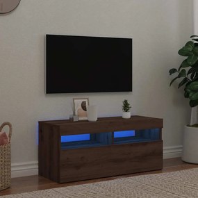 856308 vidaXL ТВ шкаф с LED осветление, 90x35x40 см, инженерно дърво
