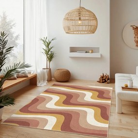 Килим подходящ за пране в цвят жълта охра и сиво-розово 160x230 cm Creamy Strawberry Swirl – Mila Home