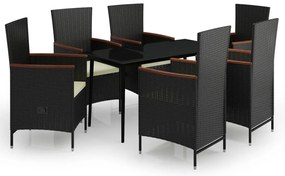 3099446 vidaXL Градински трапезен комплект с възглавници 7 части черен