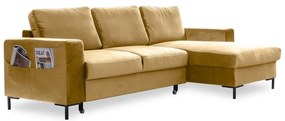 Ъглов разтегателен диван от кадифе в горчично жълто, десен ъгъл Lofty Lilly - Miuform