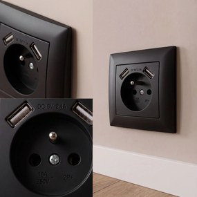 Единичен контакт със заземяване + 2x USB-A OSTE JNH003-G Black