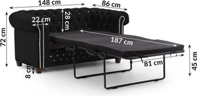 Черен кадифен разтегателен диван 148 cm York Blik – Ropez