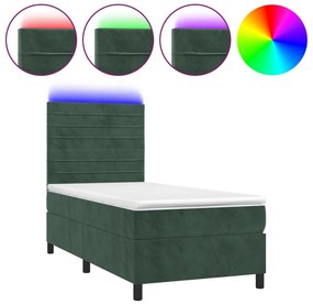 3136158 vidaXL Боксспринг легло с матрак и LED, тъмнозелено, 90x190 см, кадифе