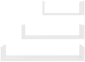 Стенни рафтове, 3 бр, бели, инженерно дърво