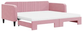 3197097 vidaXL Канапе с изтеглящо легло и матраци розово 100x200 см кадифе