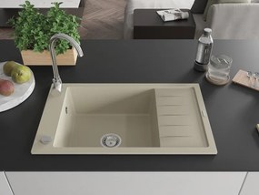 Mexen Elias гранитна мивка с 1 отделение и отцедник 795 x 480 mm, бежова, сифон