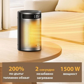 Вентилаторна печка DREO Atom 416, 1500 W, До 20 м2, 5 режима, HeatShield360, Таймер, Сив/Черен