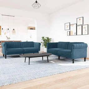 3209227 vidaXL Комплект дивани, 2 части, син, кадифе