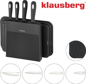 Комплект ножове и дъски за рязане Klausberg KB 7980, 8 части, Неръждаема стомана, Стойка, Черен/инокс