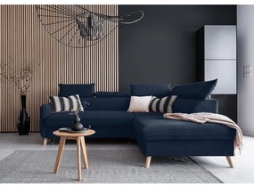 Тъмносин кадифен ъглов диван (десен ъгъл) Sweet Harmony - Miuform