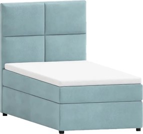 Светлосиньо единично тапицирано легло с място за съхранение с включена подматрачна рамка 80x200 cm Lena – Ropez