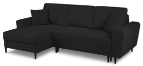 Черен разтегателен ъглов диван с място за съхранение от прежда с примки от букле (ляв ъгъл) Kyoto – Cosmopolitan Design