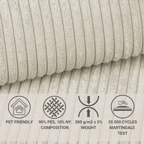 Кремав сгъваем/с място за съхранение ъглов диван от рипсено кадифе (десен ъгъл/L форма) Tonga – Maison de Rêve