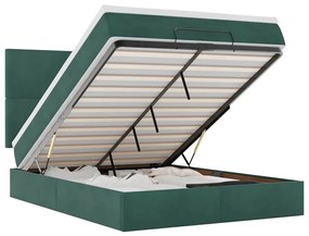 3314255 vidaXL Османска легло с матраци и LED, тъмнозелено, 140x200 см, кадифе