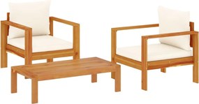 3214841 vidaXL Градински комплект диван с възглавници, 3 части, акация масив