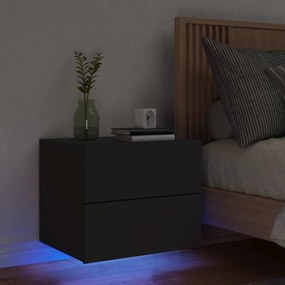 836814 vidaXL Нощно шкафче за стена с LED светлини, черно