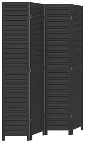 358851 vidaXL Разделител за стая, 4 панела, черен, дърво пауловния масив
