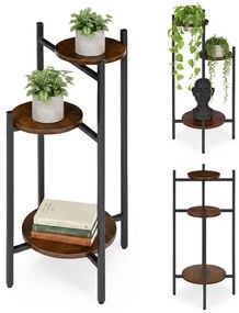 Стойка за цветя на тавана - 3-етажен рафт с кръгли дървени рафтове