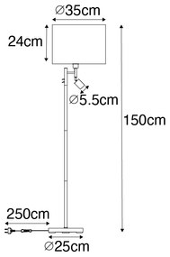 Подова лампа от стомана с бял абажур и лампа за четене - Jelena
