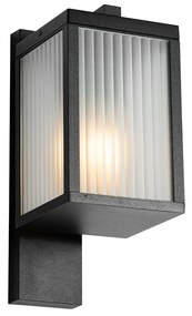 Умен външен стенен фенер черен с оребрено стъкло, включващ WiFi A60 - Charlois