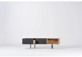 Черна/естествена маса за телевизор от масивен дъб 160x48 cm Fina – Gazzda