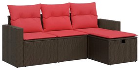 3325360 vidaXL Градински комплект с възглавници, 4 части, кафяв, полиратан