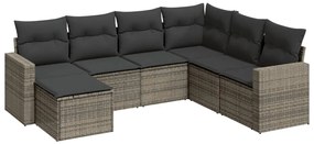 3251637 vidaXL Градински диван с възглавници, 7 части, полиратан, сив