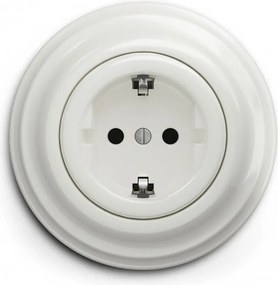 Kliklap - Ретро домашна розетка с рамка SCHUKO 230V/16A, керамична, бяла