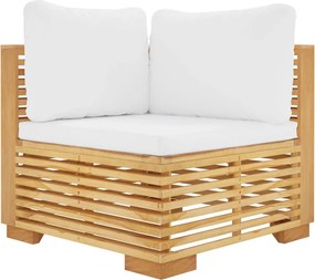 319157 vidaXL Градински ъглов диван с кремави възглавници, тиково дърво масив