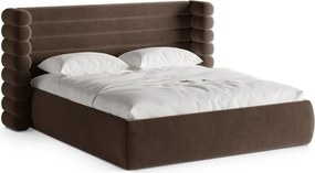 Кафяво тапицирано двойно легло с място за съхранение и включена подматрачна рамка 200x200 cm Mount – Micadoni