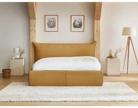 Жълто двойно тапицирано легло с място за съхранение с включена подматрачна рамка 180x200 cm Jade – Bobochic Paris