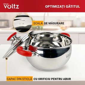 Втора ръка: Тенджера Oliver Voltz OV51210N18, 18см, 2.5 л, Индукция, Силиконови дръжки, Инокс/червен