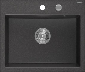 Mexen Oscar гранитна мивка с 1 отделение 580 x 490 мм, черен на пръски, хром сифон - 6519581000-76