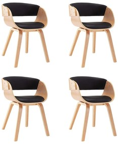 278866 vidaXL Трапезни столове, 4 бр, черни, извито дърво и изкуствена кожа