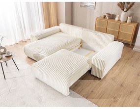 Кремав разтегателен ъглов диван от рипсено кадифе с място за съхранение (ляв ъгъл) Sarina – Ropez