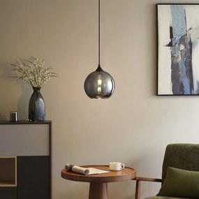 Арт Деко висяща лампа черна с димно стъкло - Wallace