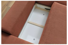 Теракотен сгъваем/с място за съхранение ъглов диван от рипсено кадифе Voltaire – Bobochic Paris