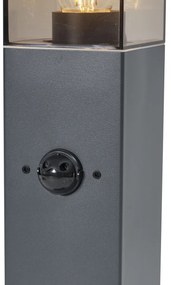 Външна лампа тъмно сива с димно стъкло 45 см IP44 с контакт и сензор за движение - Malios