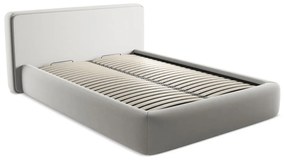 Светлосиво двойно тапицирано легло с място за съхранение и включена подматрачна рамка 140x200 cm Kiana – Makamii