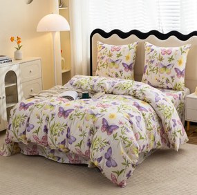 Бяло спално бельо с пеперуди и цветя Ширина: 160 см | Дължина: 200 см