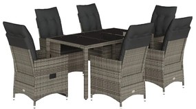 3276740 vidaXL Градински трапезен комплект 7 части с възглавници сив полиратан