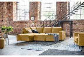 Жълт кадифен разтегателен ъглов диван (ляв ъгъл) Lofty Lilly – Miuform