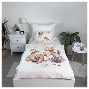 Бежово памучно детско спално бельо за детско креватче 100x135 cm Animals "Woodland" – Jerry Fabrics