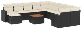 3256749 vidaXL Градински диван с възглавници, 12 части, черен, полиратан